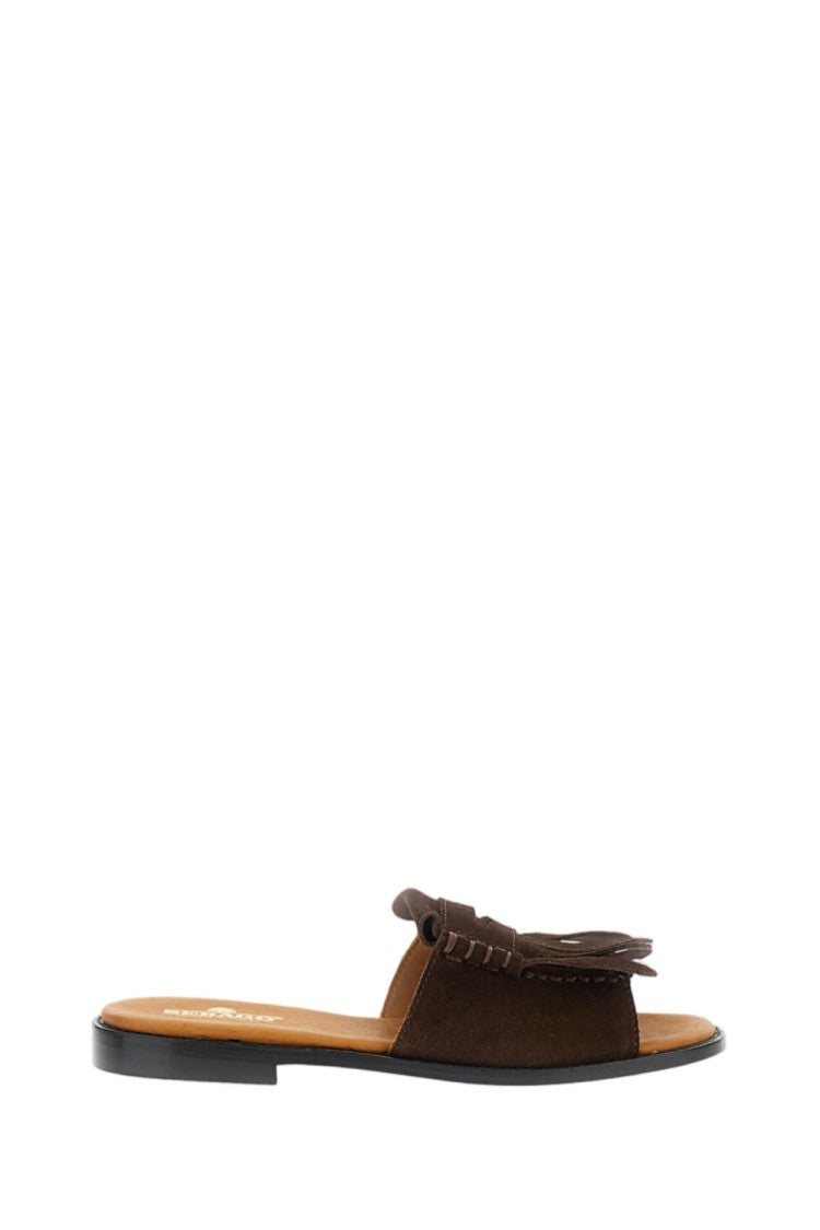 Sebago Moccasin-Style Suede Slide Sandals With Fringed Vamp