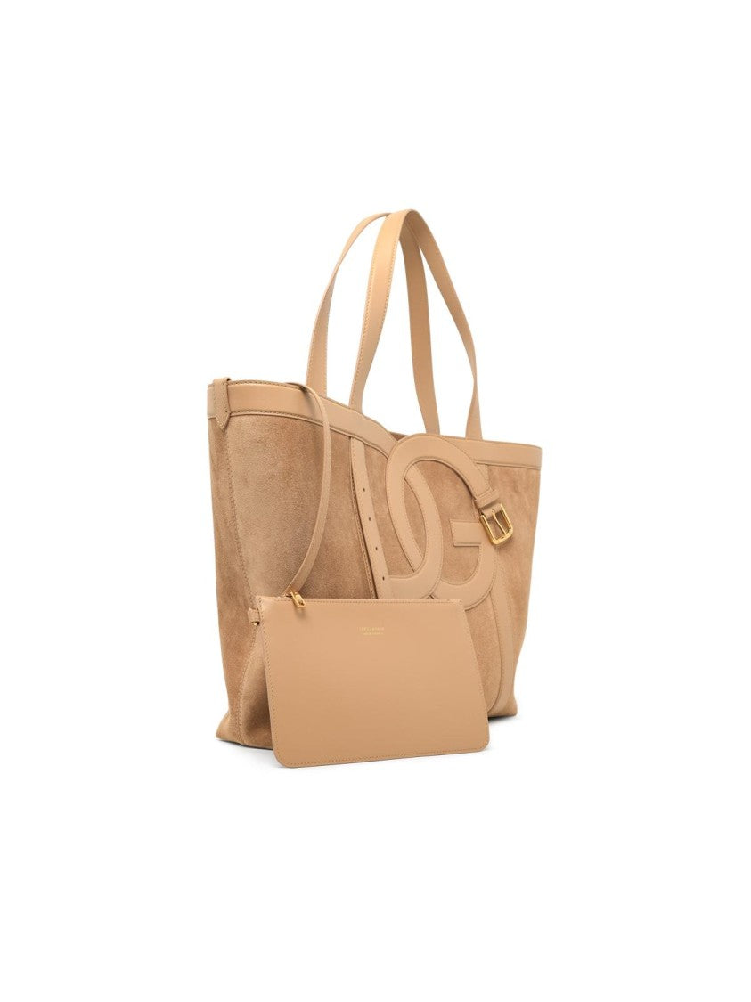 Dolce & Gabbana Beige Shopping Dg Belt Suede Tote Bag