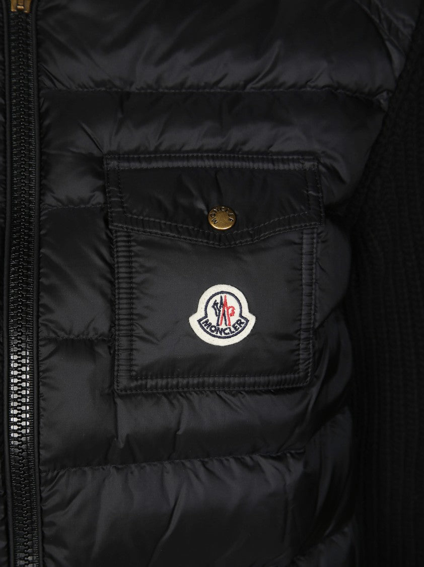 Moncler Cropped Quilted Cardigan With Ribbed Knit Accents