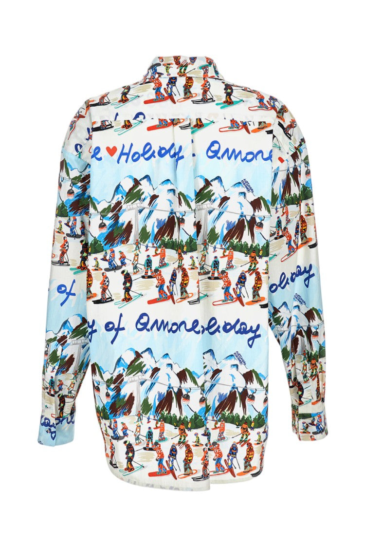 Alessandro Enriquez Multicolor Ski Scene Shirt With Classic Collar