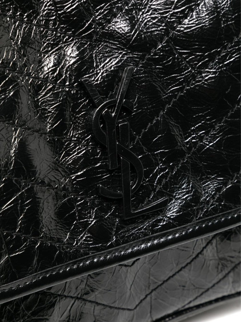 Saint Laurent Quilted Black Shoulder Bag With Chain-Link Straps