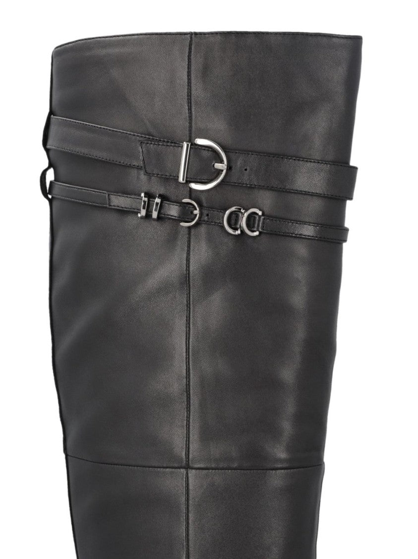 Pinko Pointed Toe Knee-High Boots With Decorative Straps