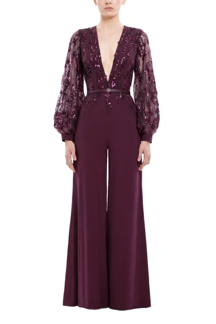 Saiid Kobeisy Crepe Beaded Jumpsuit