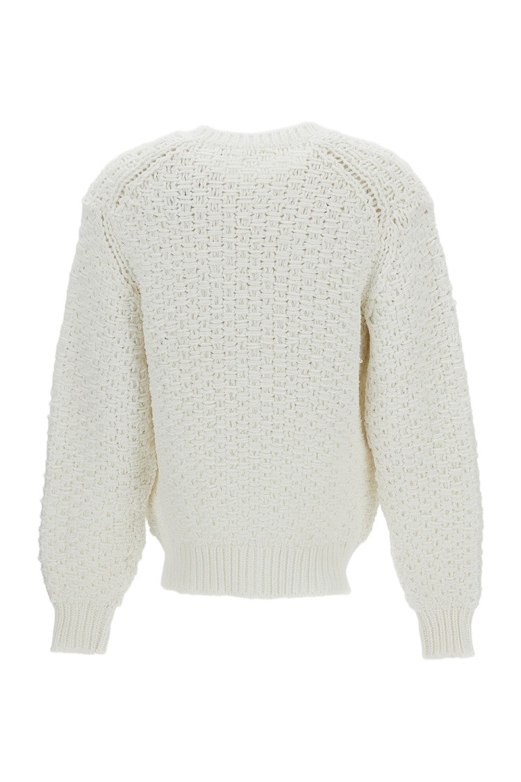 Comme Des Garçons White Cable-Knit Crew Neck Cropped Cardigan