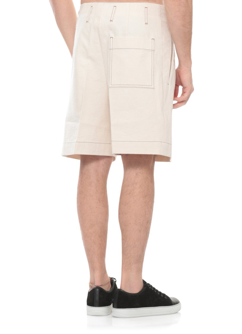 Lanvin Ivory Cotton Hook-Fastening Denim Shorts