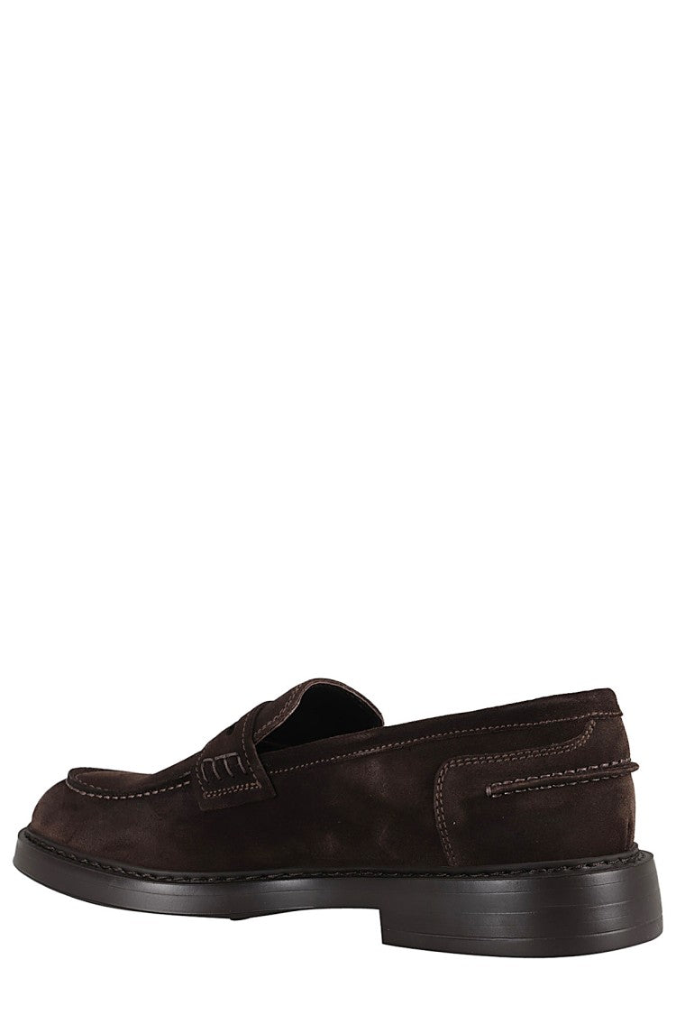 Doucal's Mink Adler Penny Moccasin Toe Suede Loafers
