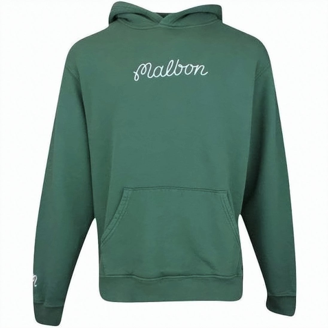 Malbon Muted Green Long-Sleeve Hoodie With Embroidered Branding