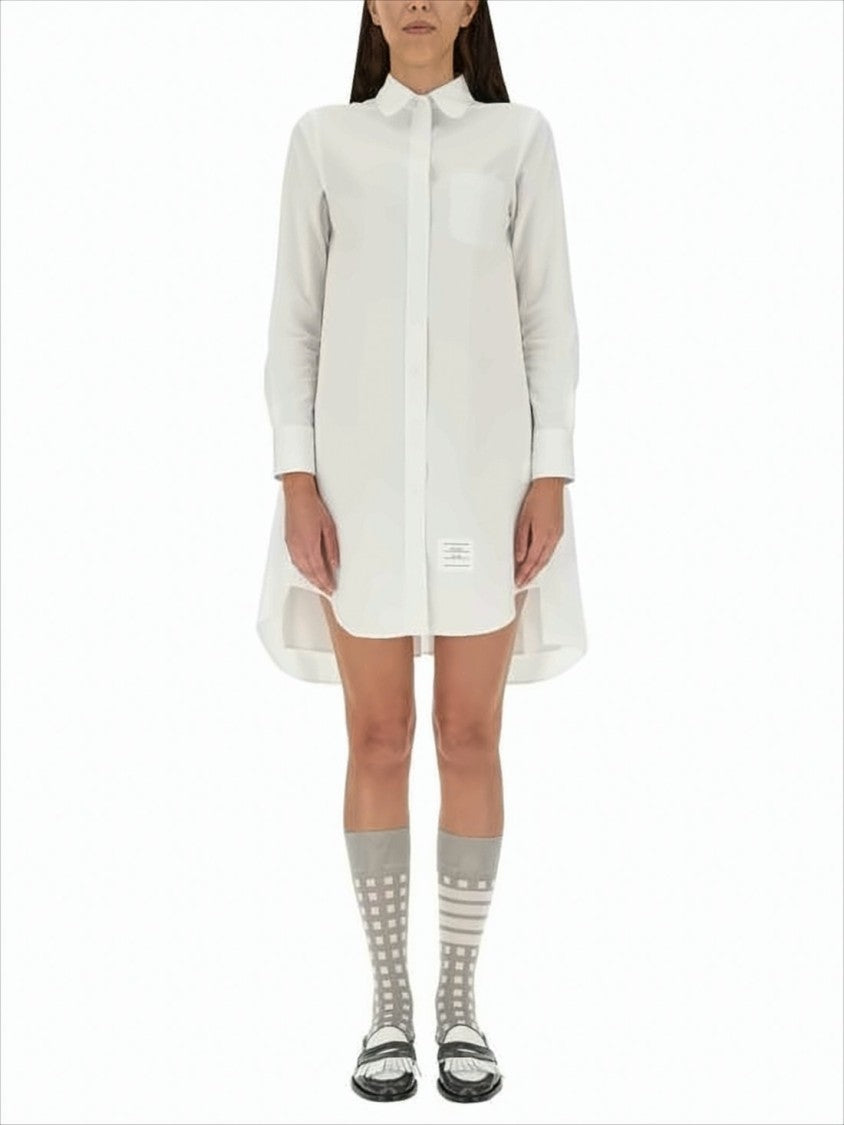 Thom Browne Classic Button-Down Midi Dress With Curved Hem