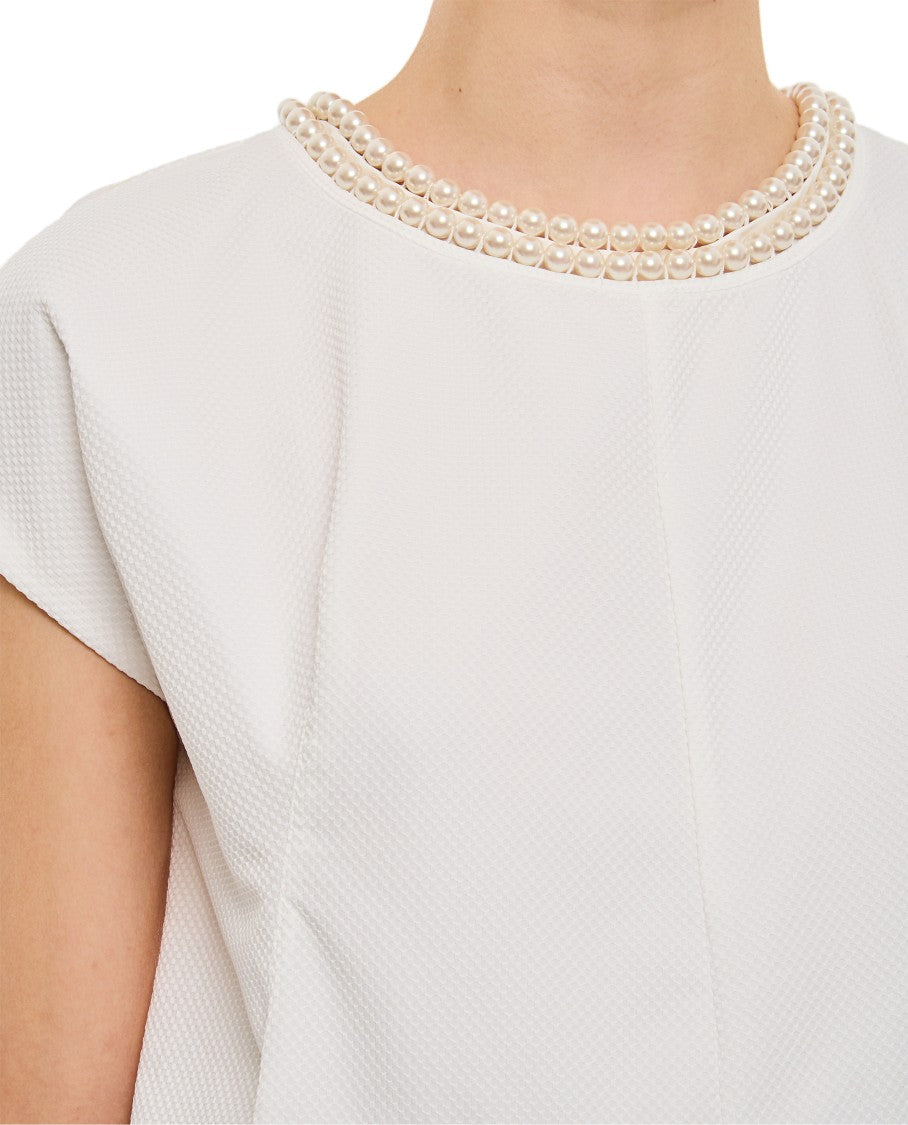 Junya Watanabe Textured Blouse With Pearl Jewel Neckline And Cape Sleeves