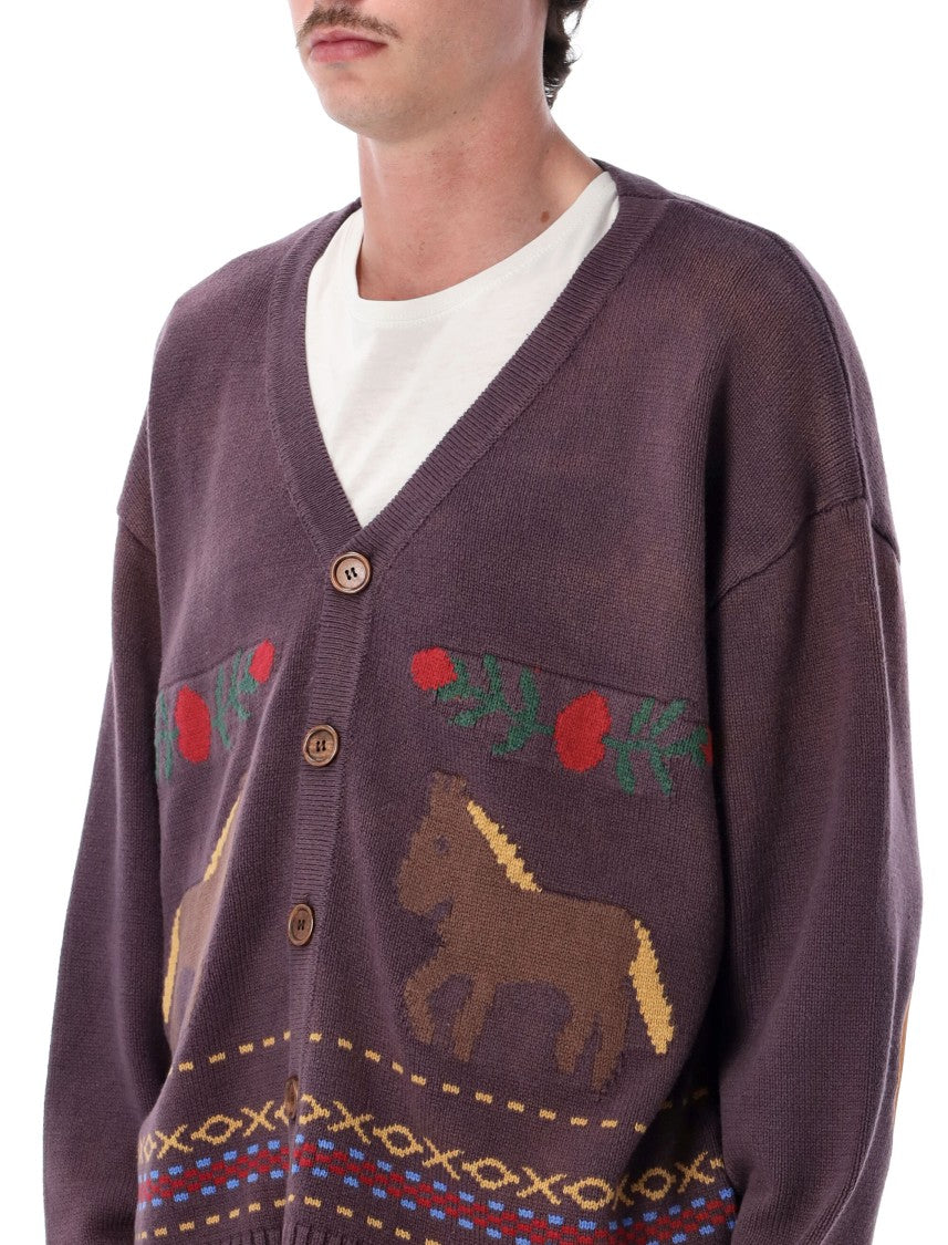 Found Knitted Cardigan With Playful Horse Motif