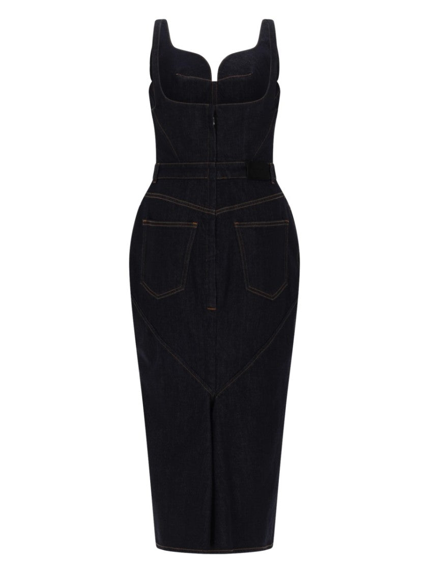Givenchy Raw Denim Sweetheart Neckline Midi Dress