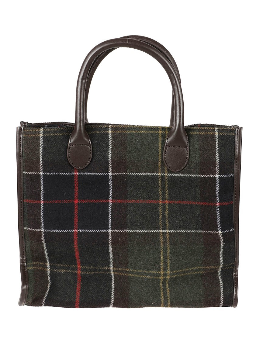 Barbour Structured Tartan Plaid Tote Bag With Leather Accents