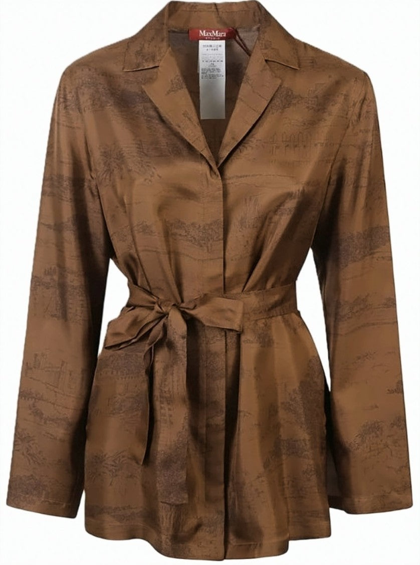 Max Mara Printed Belted Long Sleeve Jacket