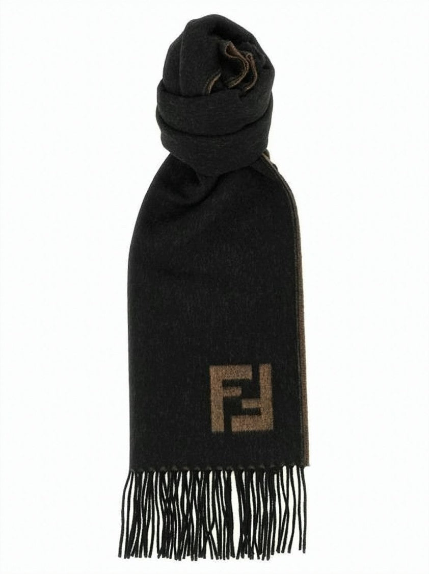 Fendi Dual-Tone Wool And Cashmere Fendi Scarf With Fringed Edges