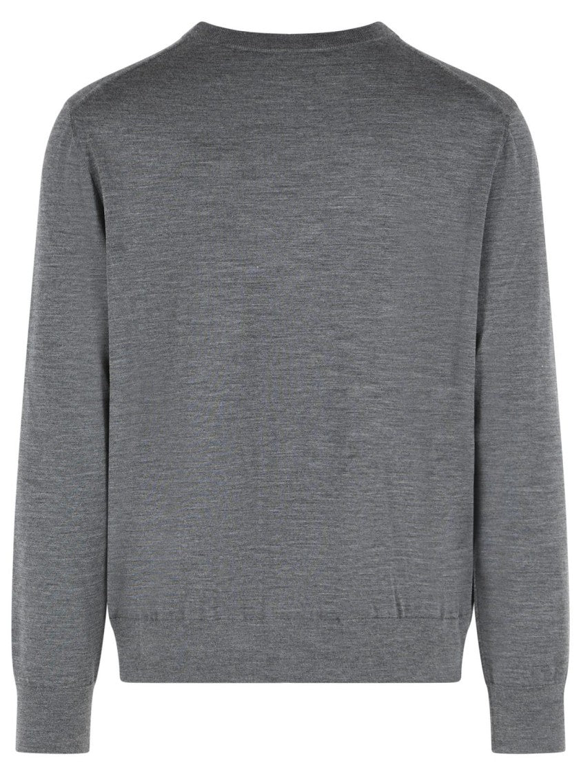 Burberry Ribbed Grey Wool Sweater With Contrast Logo