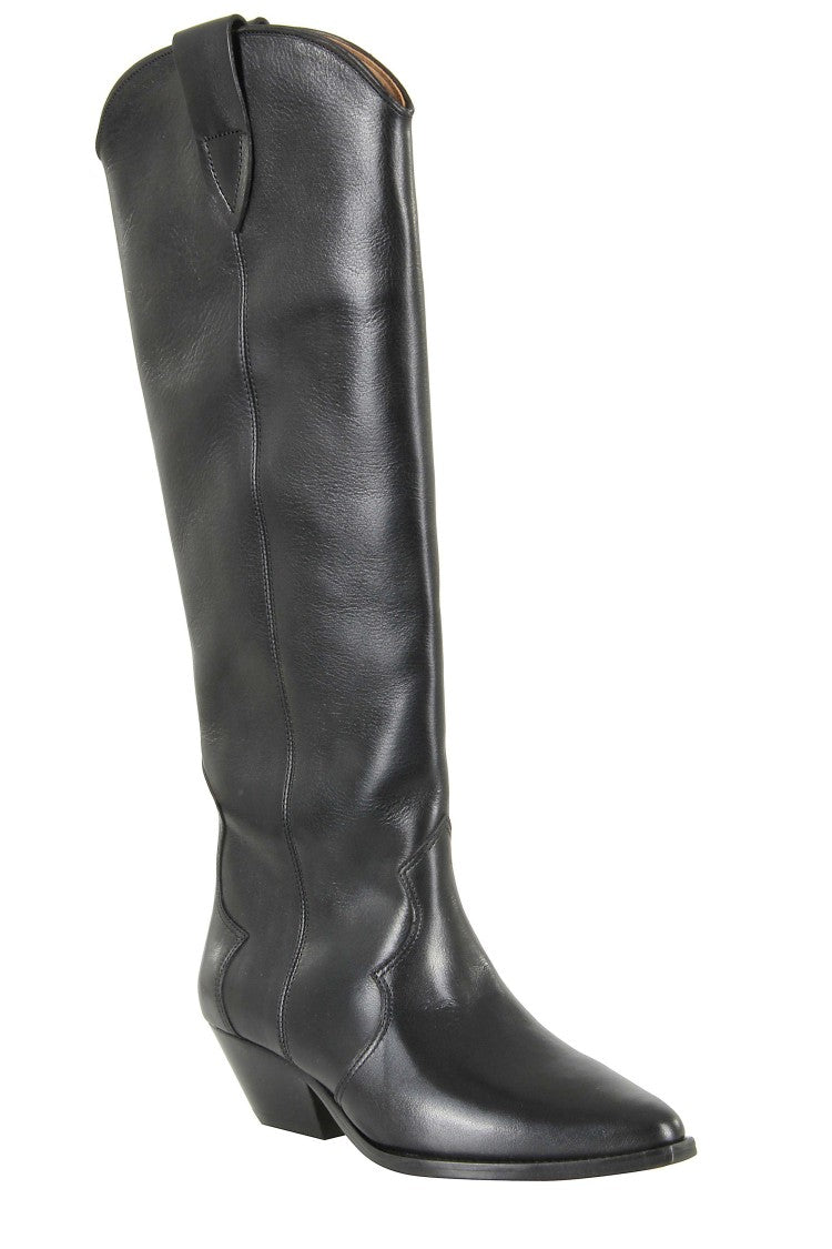 Isabel Marant Black Denvee Gz Pointed-Toe Cuban Heel Leather Boots