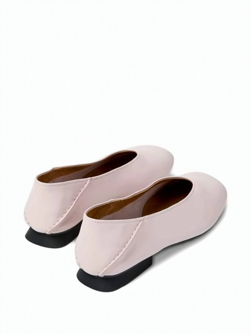 Camper Pink Minimalist Calf Leather Flats With Subtle Heel