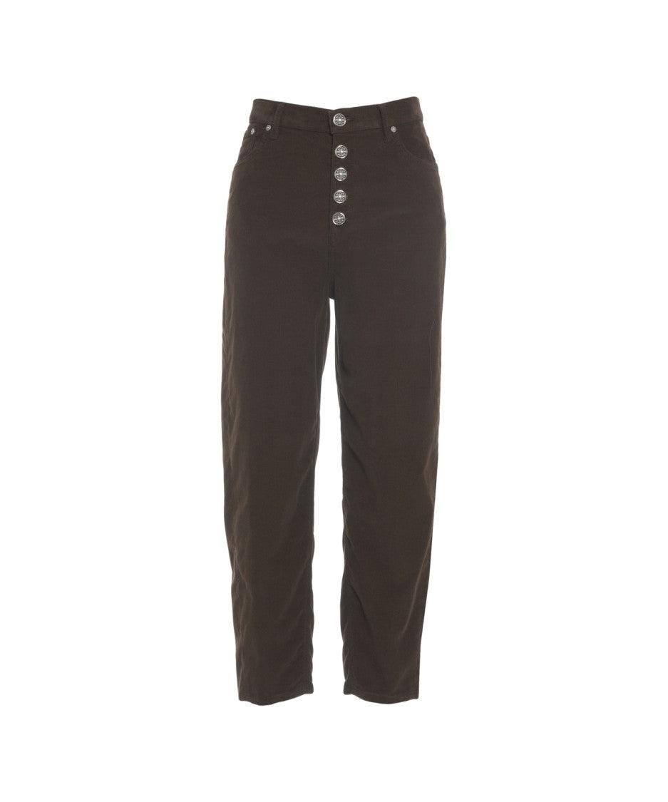 Dondup High-Waisted Relaxed Fit Trousers With Prominent Button Closure