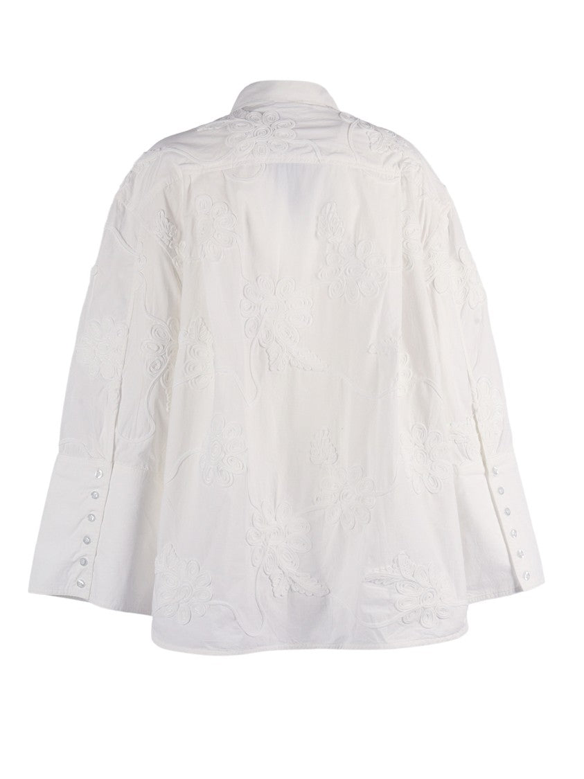 Rotate White Bright Flower Embroidered Oversized Shirt