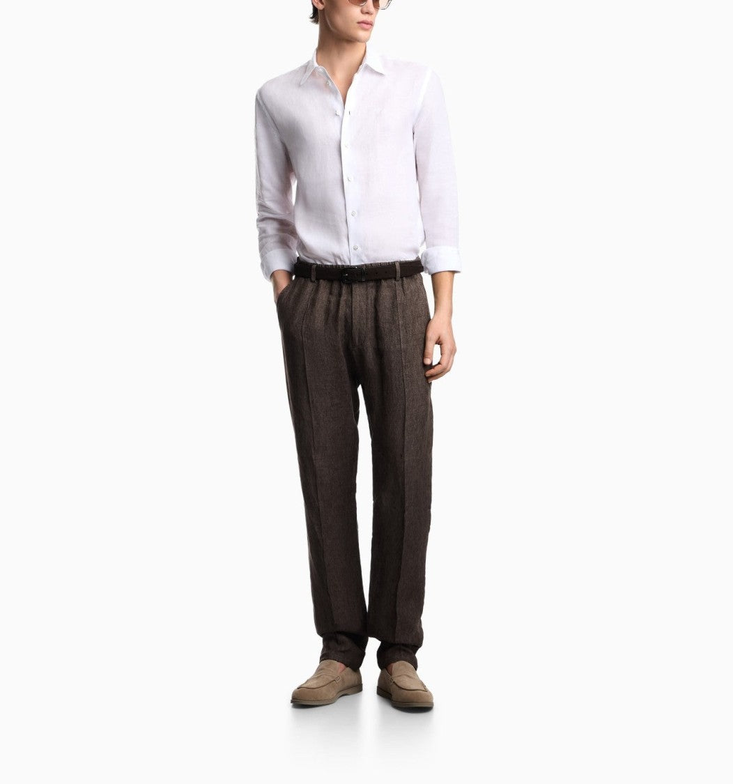 Emporio Armani White Linen-Cotton Button-Up Shirt With Embroidery