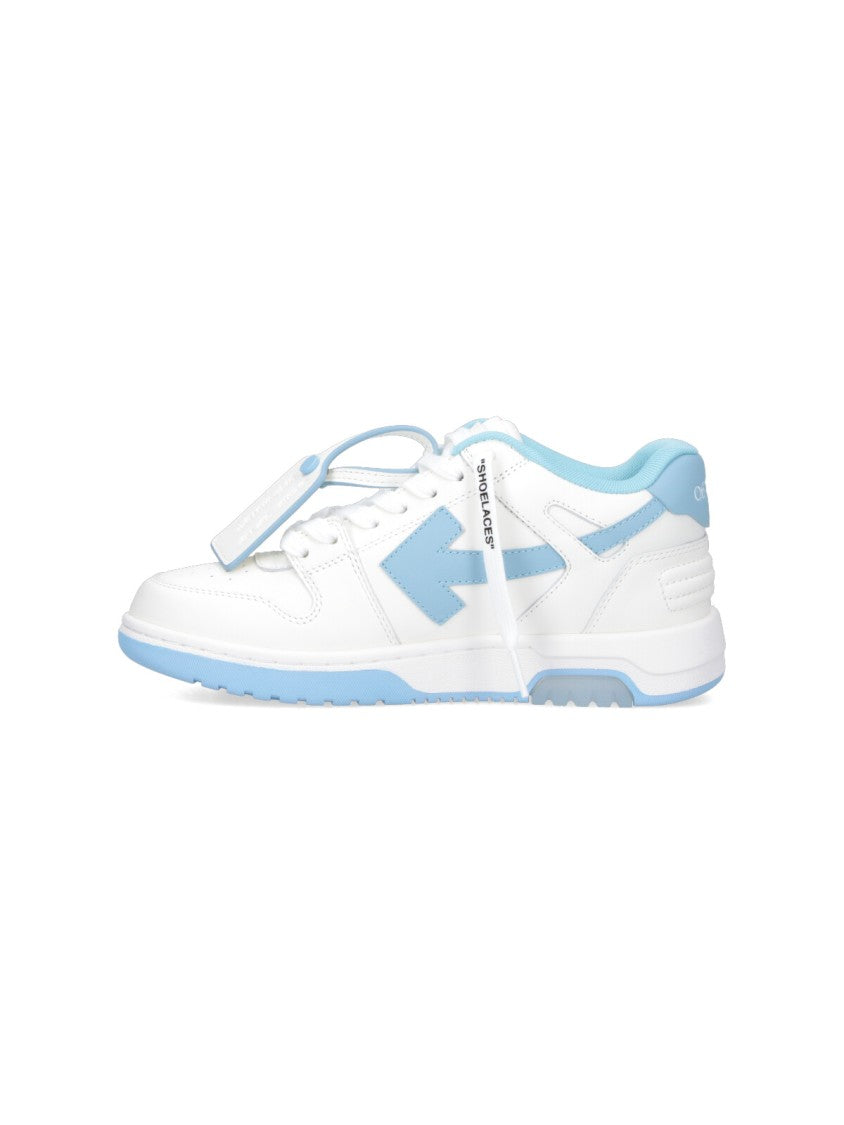 Off-White Rounded Toe Low-Top Sneakers With Iconic Details And Blue Accents