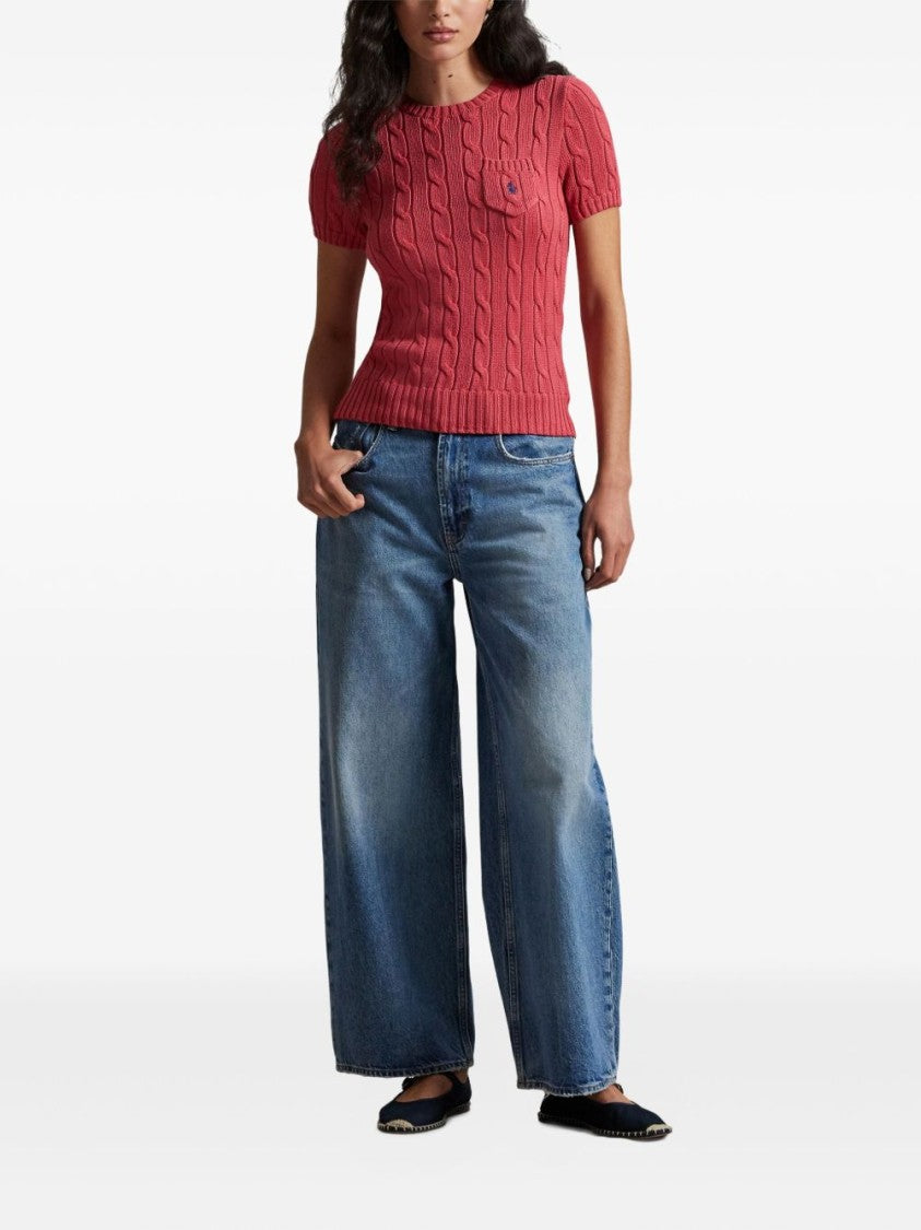 Polo Ralph Lauren Short-Sleeved Cable-Knit Sweater With Embroidered Pocket Detail