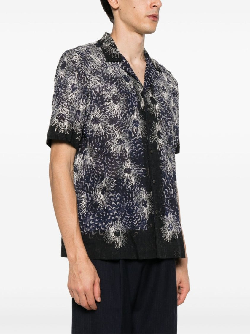 Dries Van Noten Navy Blue 3D Detail Camp Shirt