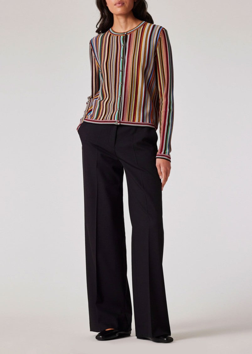 Paul Smith Cropped Round Neck Cardigan With Vertical Stripes