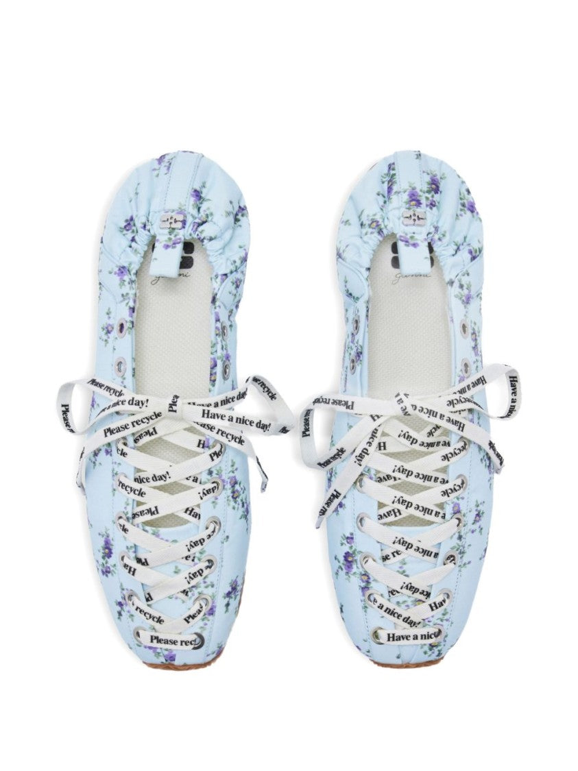 Ganni Floral Print Light Blue Flats