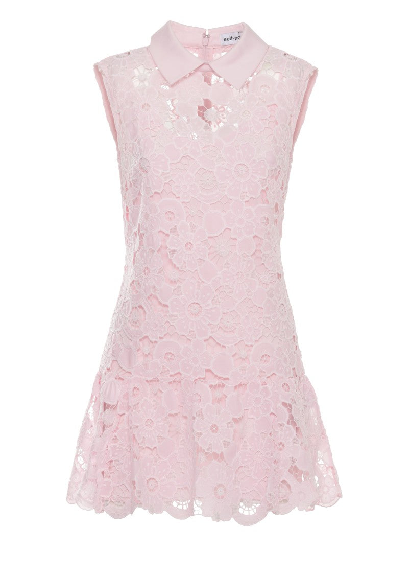 Self-Portrait Lace Mini Dress With Classic Collar And Fitted Bodice