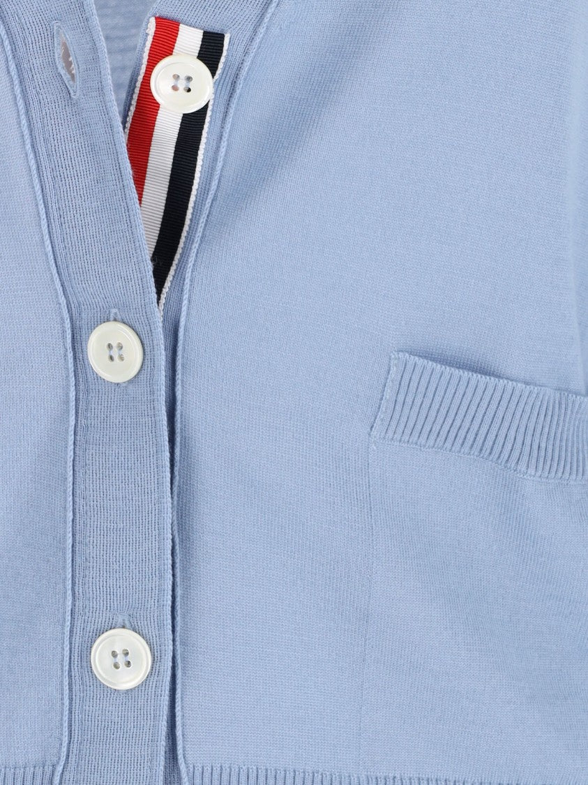 Thom Browne Blue 4-Bar V-Neck Virgin Wool Cardigan