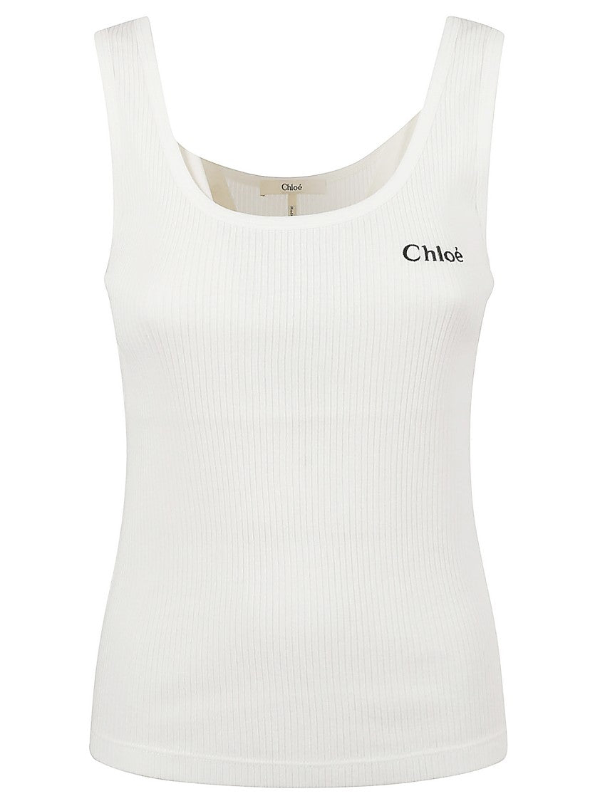 Chloé Sleeveless Ribbed Knit Top With Square Neckline