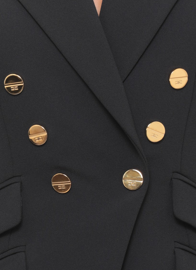Elisabetta Franchi Double-Breasted Black Jacket With Peak Lapel And Gold Accents