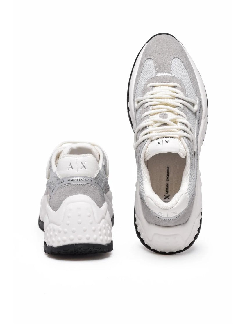 Armani Exchange Grey/Beige Layered Leather-Blend Chunky Sneakers