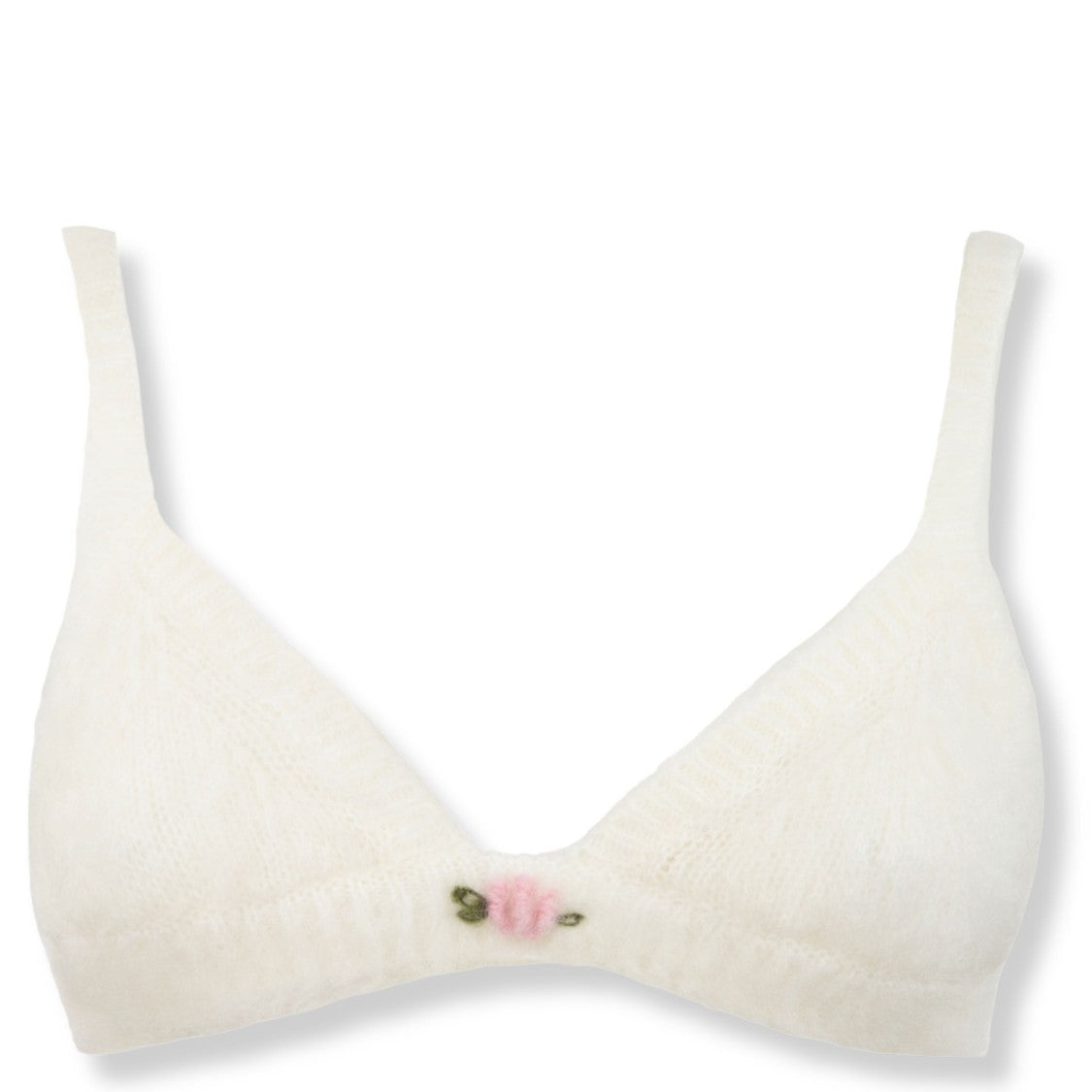 Alessandra Rich Carded Mohair Knit Bra With Delicate Embroidery