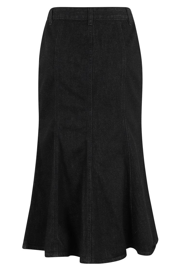 Self-Portrait Black Flared Denim Midi Skirt