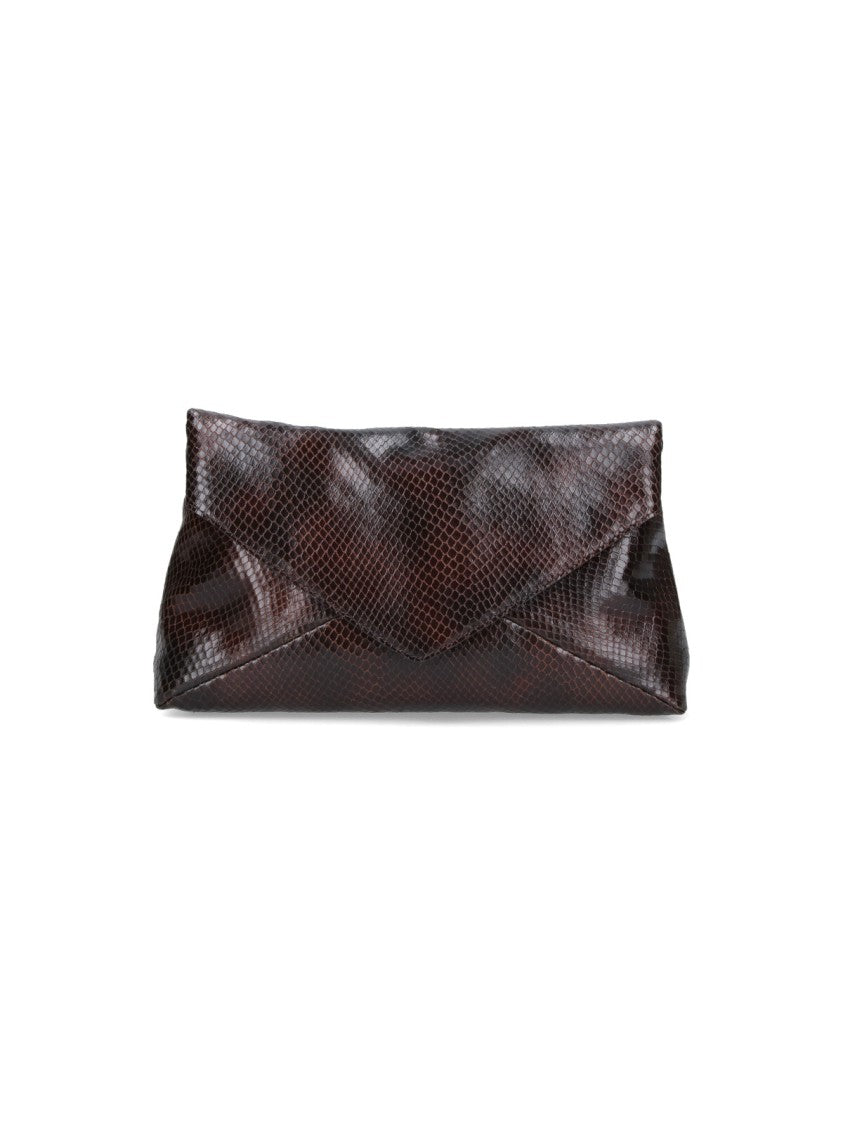 Dries Van Noten Snake Skin-Texture Clutch Bag With Chain Detail