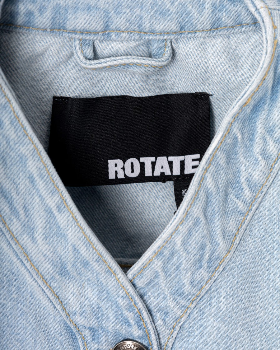 Rotate Cropped Round Sleeve Denim Jacket In Light Blue