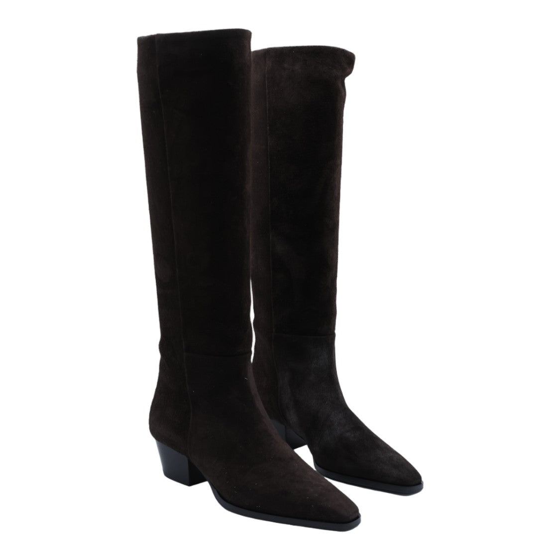 Aeydē Knee-High Minimalist Suede Boots With Pointed Toe