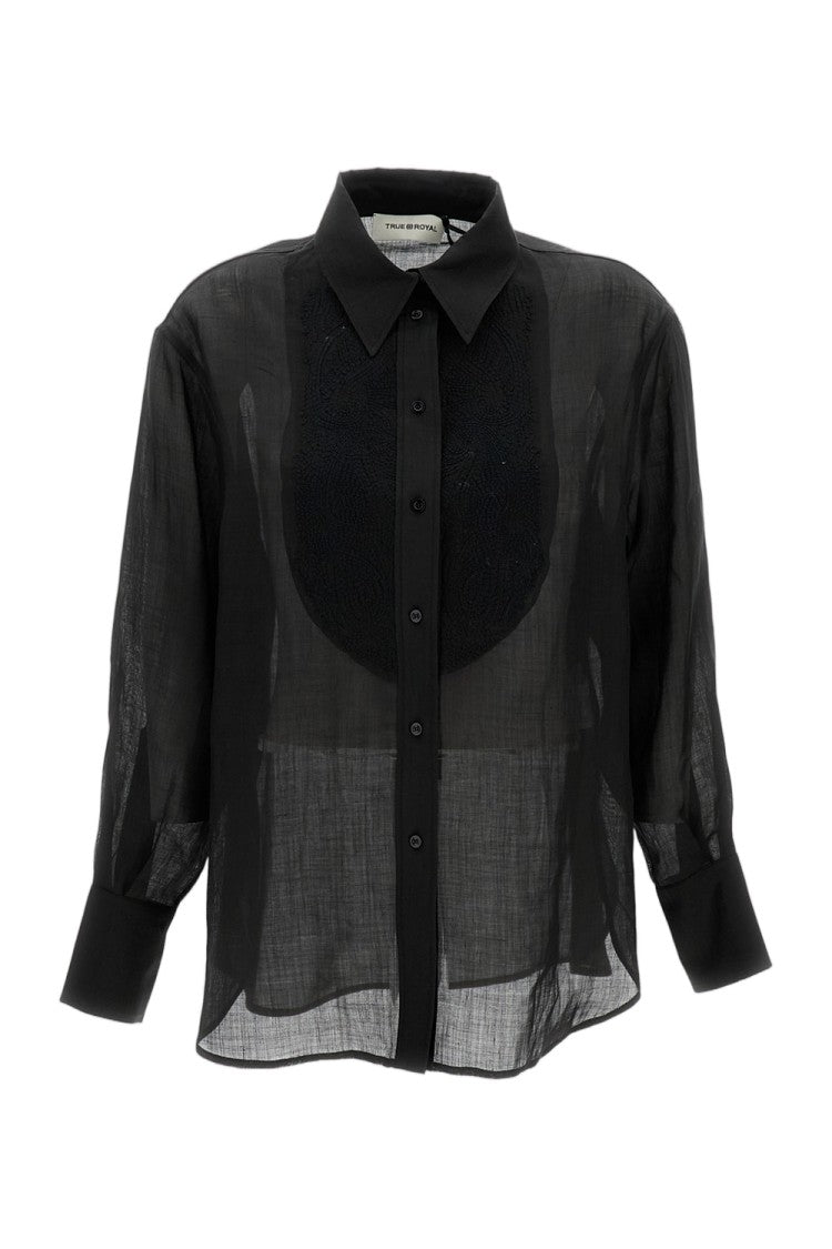 True Royal Sheer Black Button-Up Shirt With Textured Detail
