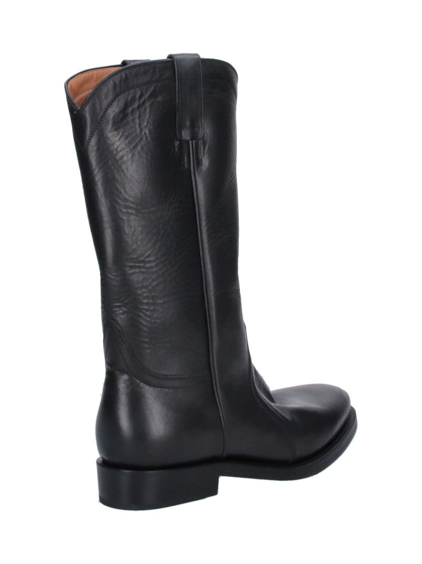 Jil Sander Mid-Calf Black Calf Leather Slip-On Boots