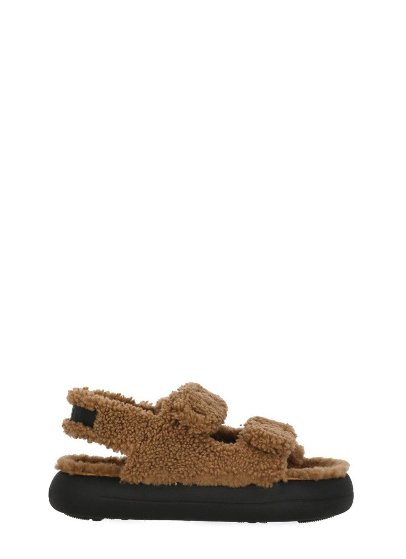 Moon Boot Brown Shearling Velcro Sandals