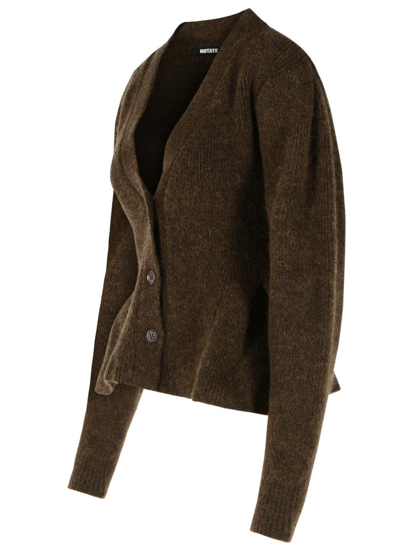 Rotate Brown Ruffled Flared Alpaca-Blend Cardigan