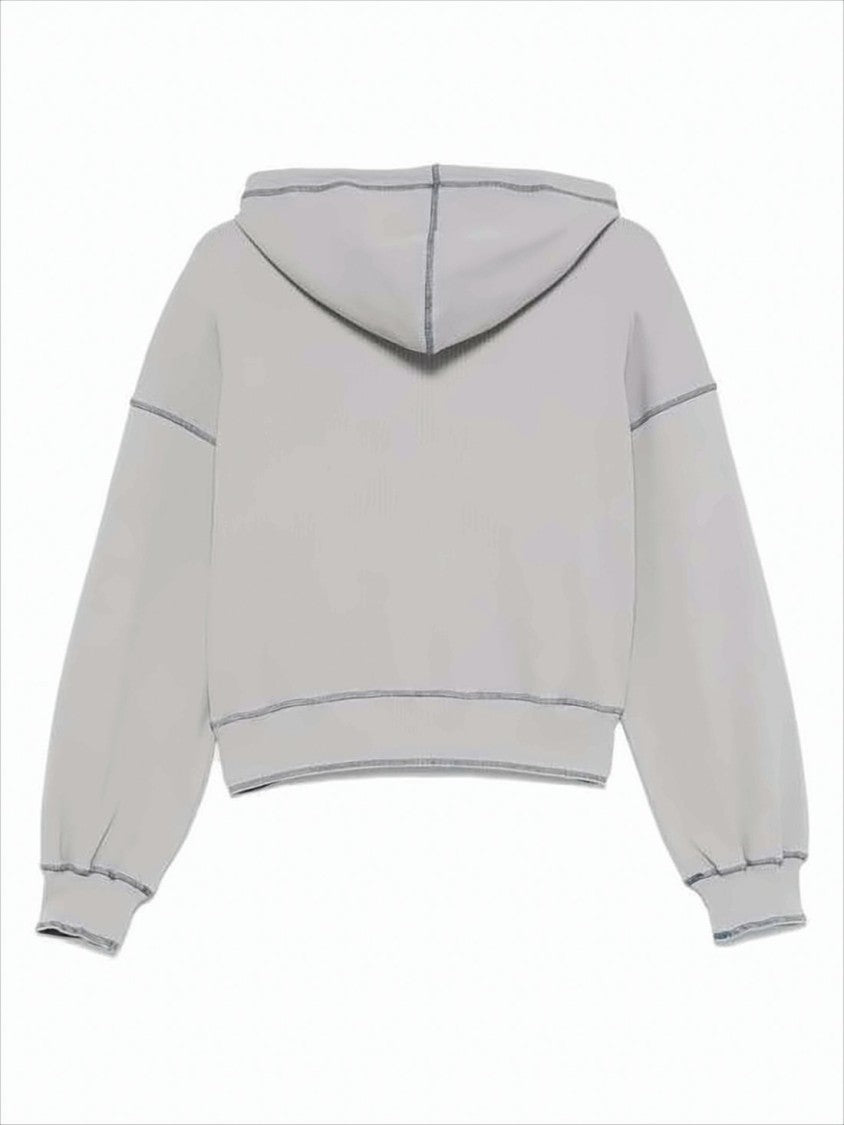 Baserange Cropped Zip-Up Hoodie With Drawstring And Kangaroo Pocket