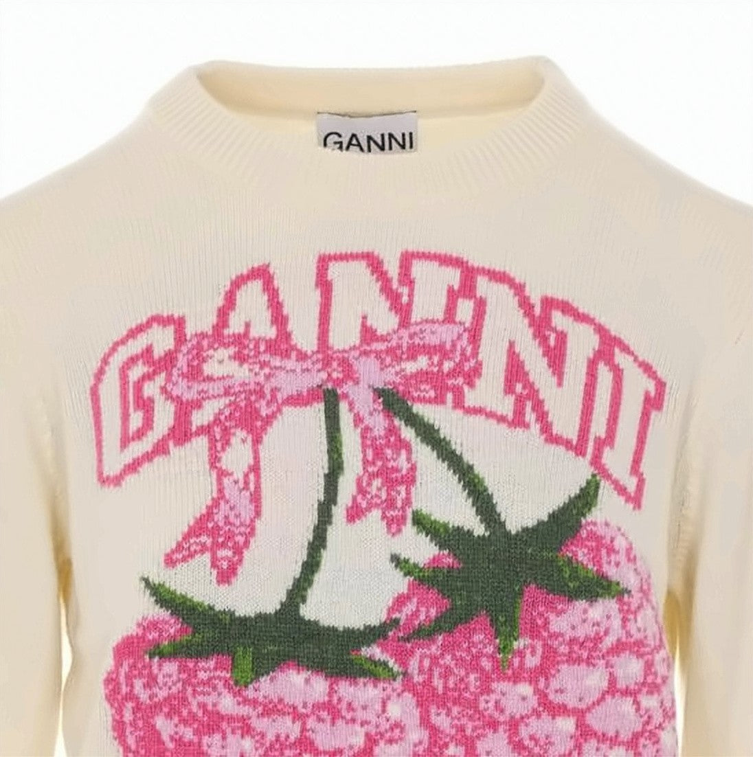 Ganni Graphic Knitted Sweater With Vibrant Raspberry Design
