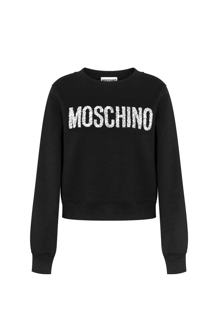 Moschino Cropped Black Sweatshirt Textured Logo Emblem