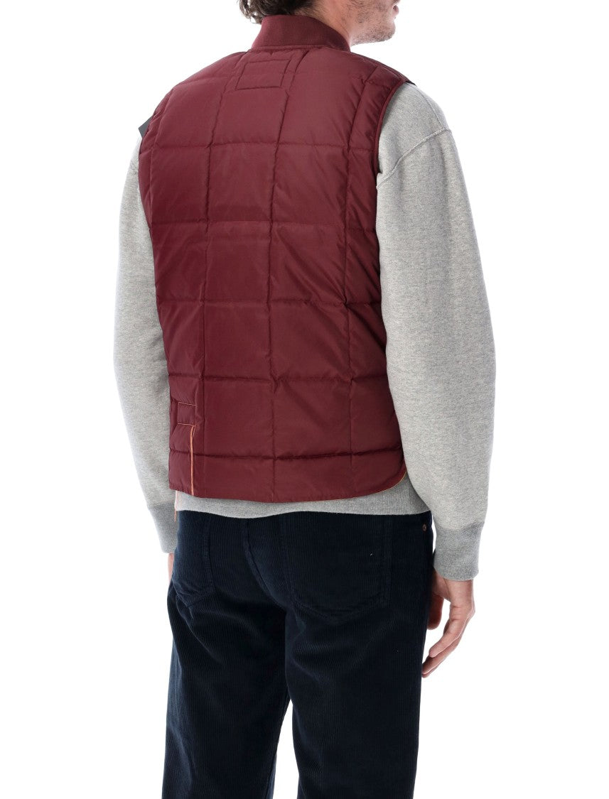 Fortela Vest1 Burgundy Duck Down Brass Zip Padded Vest