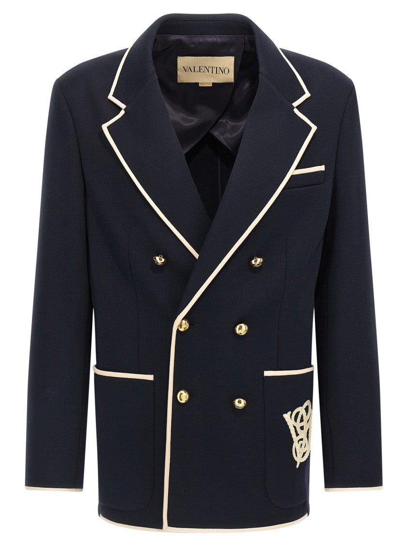 Valentino Garavani Double-Breasted Wool Blazer With Contrast Piping