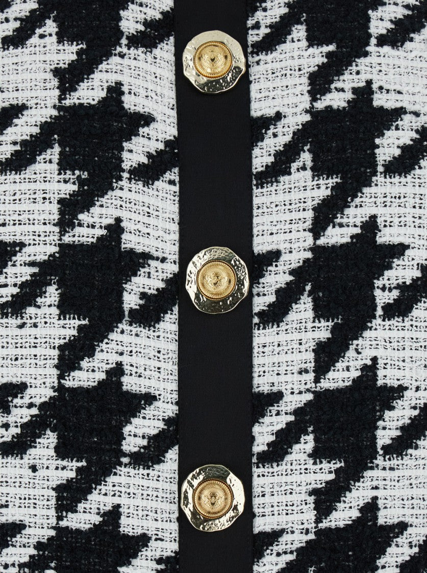 Balmain Buttoned Halterneck Tweed & Satin Dress