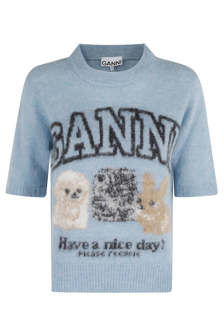Ganni Light Blue Alpaca Puppies Knit Top